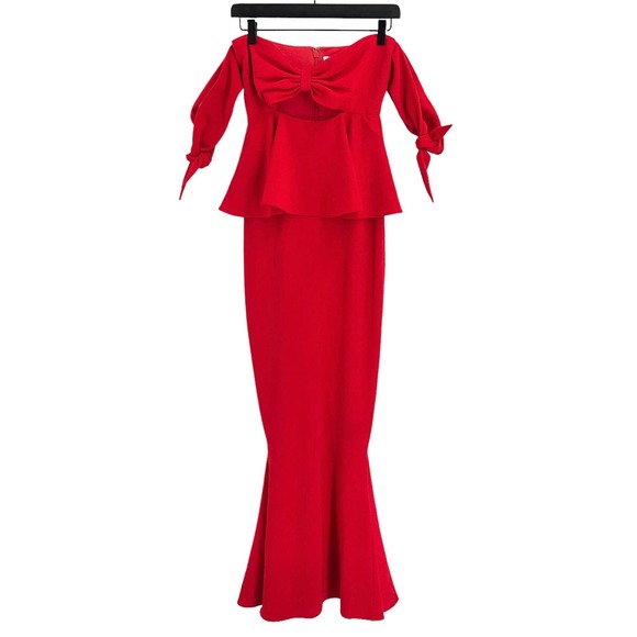 🚨ASOS Collection Womens Size 4 Havana Tie Bow Front Maxi Dress in Red - Picture 7 of 8
